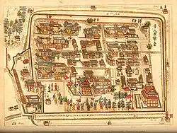 Plan du Tōjin yashiki&nbsp;(ja), quartier chinois à Nagasaki.