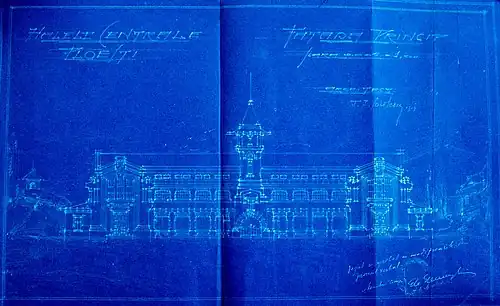 Pré-projet (1913) de Toma T. Socolescu pour les Halles Centrales de Ploiești, un style très éloigné de la version définitive retenue vers 1929.