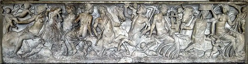 Sarcophage romain dit « tombeau des Néréides » (milieu du IIe siècle, musée du Louvre).