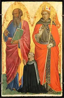 Saint Jean l'évangéliste, saint Louis de Toulouse et Catarina de Franzesi Tommaso del Mazza