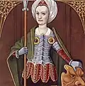 Tomyris, reine légendaire des Massagètes célèbre pour avoir décapité Cyrus le Grand. Miniature extraite de la collection De mulieribus claris de Boccace. XVe – XVIe&nbsp;siècle.