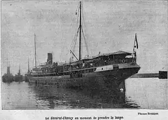 Le Général Chanzy prenant le large, photographie publiée dans le magazine Touche à tout, 1er semestre 1910, p. 288.