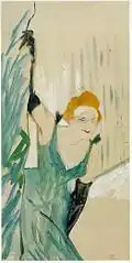 Yvette Guilbert salue le public (1894), gouache (48&nbsp;×&nbsp;28&nbsp;cm), Albi, musée Toulouse-Lautrec.