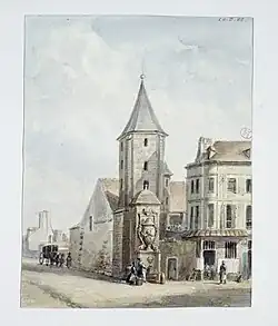 La tour d'Alexandre et la fontaine Saint-Victor, à l'emplacement de la fontaine Cuvier actuelle.