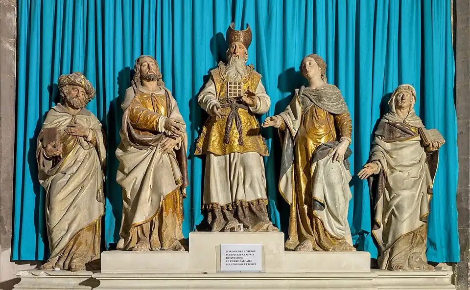 Groupe sculpté du Mariage de la Vierge, réalisé en 1650 par Antoine Charpentier