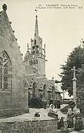 L'église paroissiale de Trédrez et son clocher du début du XXe siècle (carte postale).