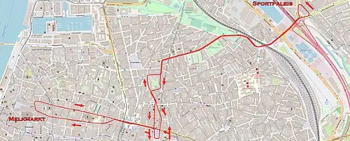 La ligne, entre Sportpaleis (au nord) et Melkmarkt (à l'ouest), du 3 juin 2017 au 31 août 2018.