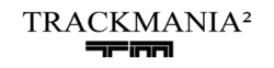 TrackMania² est inscrit sur deux lignes en lettres noires. En dessous figure les lettres de couleur noire T et M.