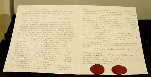 Traité d'alliance et Convention militaire du 4/17 août 1916 entre la Roumanie, la France, la Grande Bretagne, l'Italie et la Russie. Ce traité porte la signature du Président du Conseil des Ministres de Roumanie, Ion I. C. Brătianu