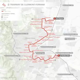 Tracé du tramway de Clermont-Ferrand