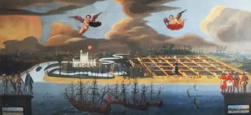 Peinture du XVIIe siècle, représentant Tranquebar. Original à Skokloster, en Suède.