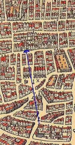 Plan de Belleforest (1572). Légende du plan : (46) Les Filles Pénitentes, où elles estoient ci deva / (59) Saint-Magloire, actuellement les Filles Pénitentes.