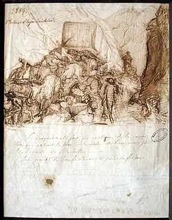 Auguste Ottin, Transport du bloc de marbre de Carrare pour la statue de l'empereur (1859), dessin.
