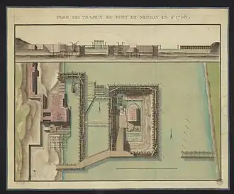 Dessins d'ingénieur. Plan des travaux du pont de Neuilly en novembre 1768.
