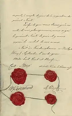 Description de l'image Treaty of Fredrikshamn last page signatures.jpg.