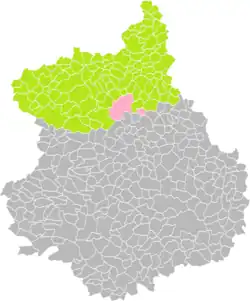 Position de Tremblay-les-Villages (en rouge) dans l'arrondissement de Dreux (en vert) au sein du département d'Eure-et-Loir (grisé).