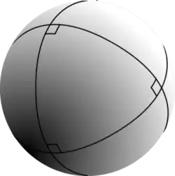Triangle formé par trois grands cercles à la surface d’une sphère, se coupant deux à deux à angle droit.