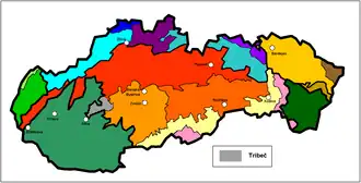 Carte de localisation des monts Tribeč en Slovaquie.