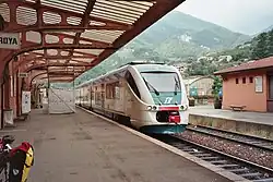 L'intérieur de la gare, voies, quais et train