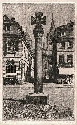 La Marktkreuz (Trier) (de). Une eau-forte de Fritz Quant.