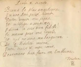 Manuscrit à l'encre sépia signé Tristan.