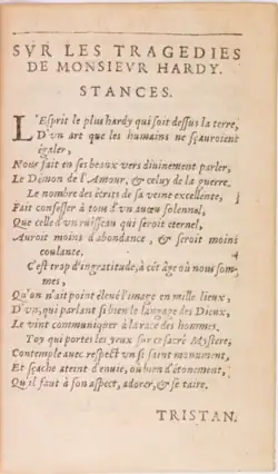 Page imprimée d'un poème signé Tristan.