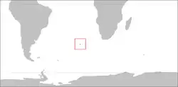 Carte montrant l'emplacement de l'archipel, dans l'Atlantique, entre l'Afrique du Sud et la pounte méridionale de l'Amérique du Sud.