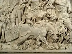 Panthères attelées au char.