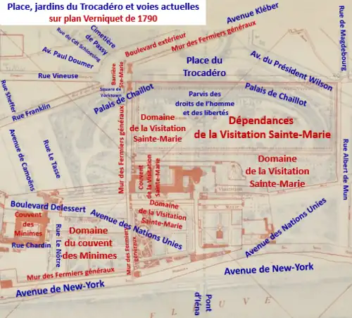 Jardins et place du Trocadéro sur l'atlas de Verniquet.