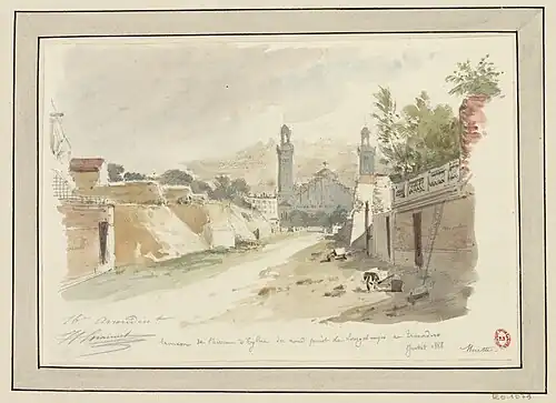 L'avenue d'Eylau en 1888. On aperçoit au fond le palais du Trocadéro (dessin de Jules-Adolphe Chauvet).