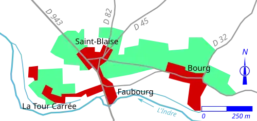 Carte en couleurs représentant l'évolution de l'urbanisation d'un territoire à deux époques.