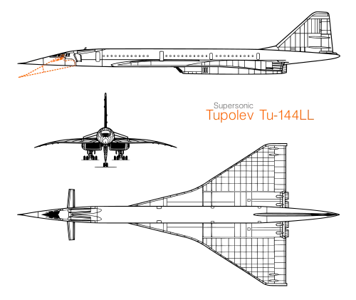 Plan 3 vues du Tu-144.