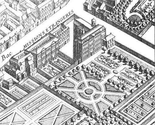 Détail de la carte de Paris par Turgot en 1739 : détail sur la rue du Bac.