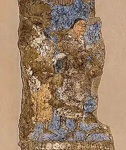 Dignitaires turcs rendant visite au roi Varkhuman à Samarkand. L'un d'eux est renseigné comme provenant d'Argi (Karachahr, au Xinjiang moderne),.