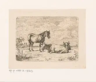 Cheval et bœufs, gravure, Rijksmuseum Amsterdam.