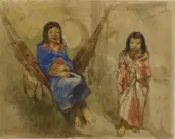 Surinaamse inlanders op de Internationale Uitvoerhandel tentoonstelling te Amsterdam, 1883, aquarelle sur papier, Wereldmuseum Rotterdam