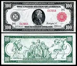 Avers et revers d'un billet de 100 dollars américains, type 1914, sceau rouge