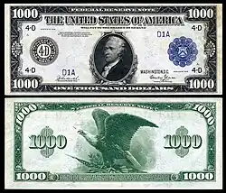 Avers et revers d'un billet de 1000 dollars américains, type 1918