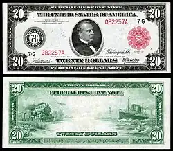 Avers et revers d'un billet de 20 dollars américains, type 1914, sceau rouge