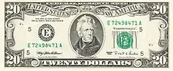 Avers d'un billet de 20 dollars américains