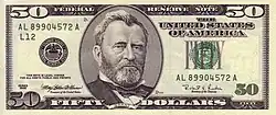 Avers d'un billet de 50 dollars américain, série 1996