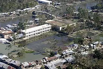 Photographie d'une inondation provoquée par le cyclone Sidr au sud du Bangladesh.