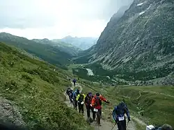 Ascension du Grand col Ferret après Arnouvaz, sur la fin de la section en Italie.