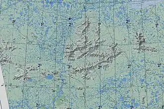Carte topographique de la chaîne d'Oulakhan-Sis.