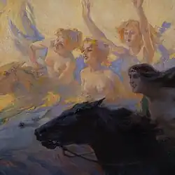 Cavalières nues et tête du cheval noir.