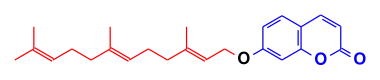 Formule topologique d'un composé aromatique bicyclique de type benzopyrane lié par un pont éther-oxyde à une chaîne de quinze carbones.