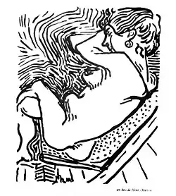 image en noir et blanc représentant une femme nue, allongée et recroquevillée, comme vue du dessus