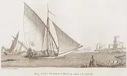 Une allège descendant le Rhône sous voile au début du XIXe siècle.