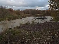 Les rapides à l'embouchure de la Vähäjoki. La péninsule de Koroinen à gauche.