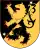 Blason de la province suédoise de Västergötland, représentant un lion mi-jaune mi-noir sur un fond aux mêmes couleurs, inversées.
